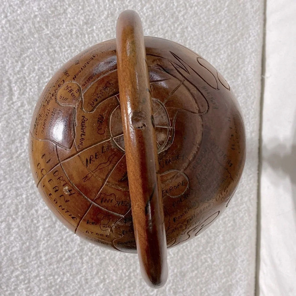 Vintage Haitian Hand Carved Wood Globe - Picture 6 of 12